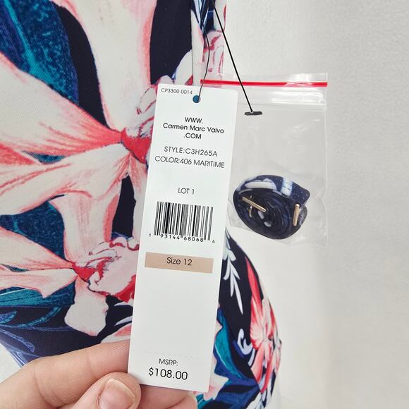 Carmen Marc Valvo One-Shoulder Cutout Navy 12 New - Picture 2 of 7